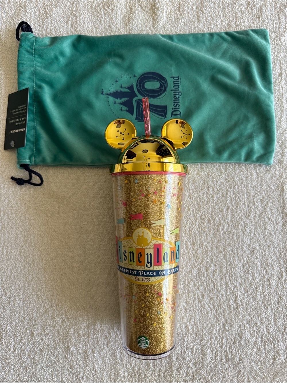 Starbucks x Disney Disneyland 70th Anniversary Gold Glitter Mickey Ear Tumbler
